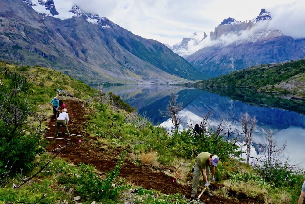 Torres del Paine Legacy Fund volunteers hard at work on a new trail. Photo: Eric Lee